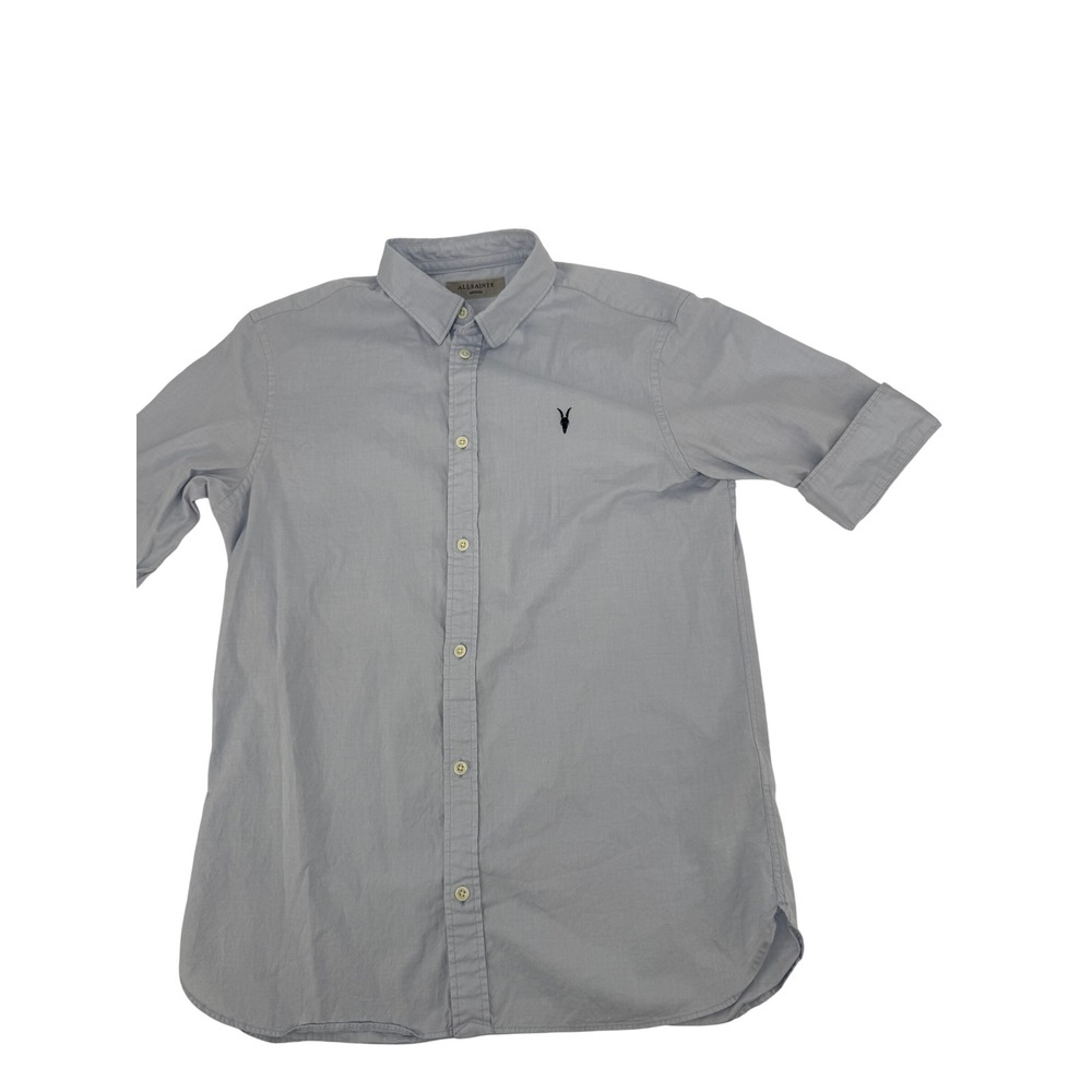 AllSaints Redondo HS Shirt Mens Medium Light Blue Short Sleeve Cotton Ramskull